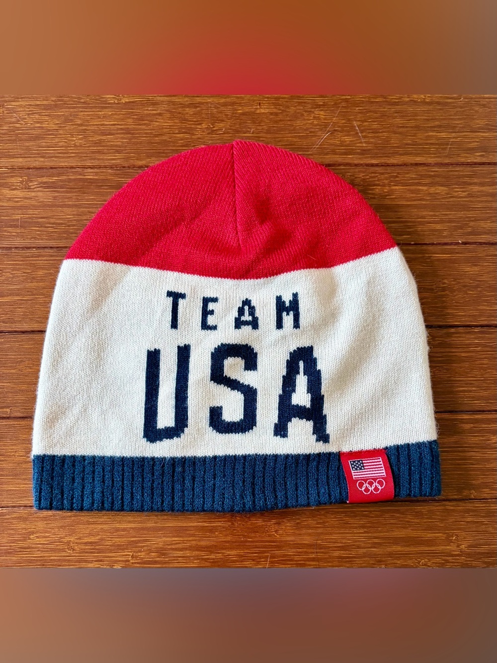 Team USA Olympic Beanie Toque Adult One Size Red White Blue Knit 100% Acrylic W1